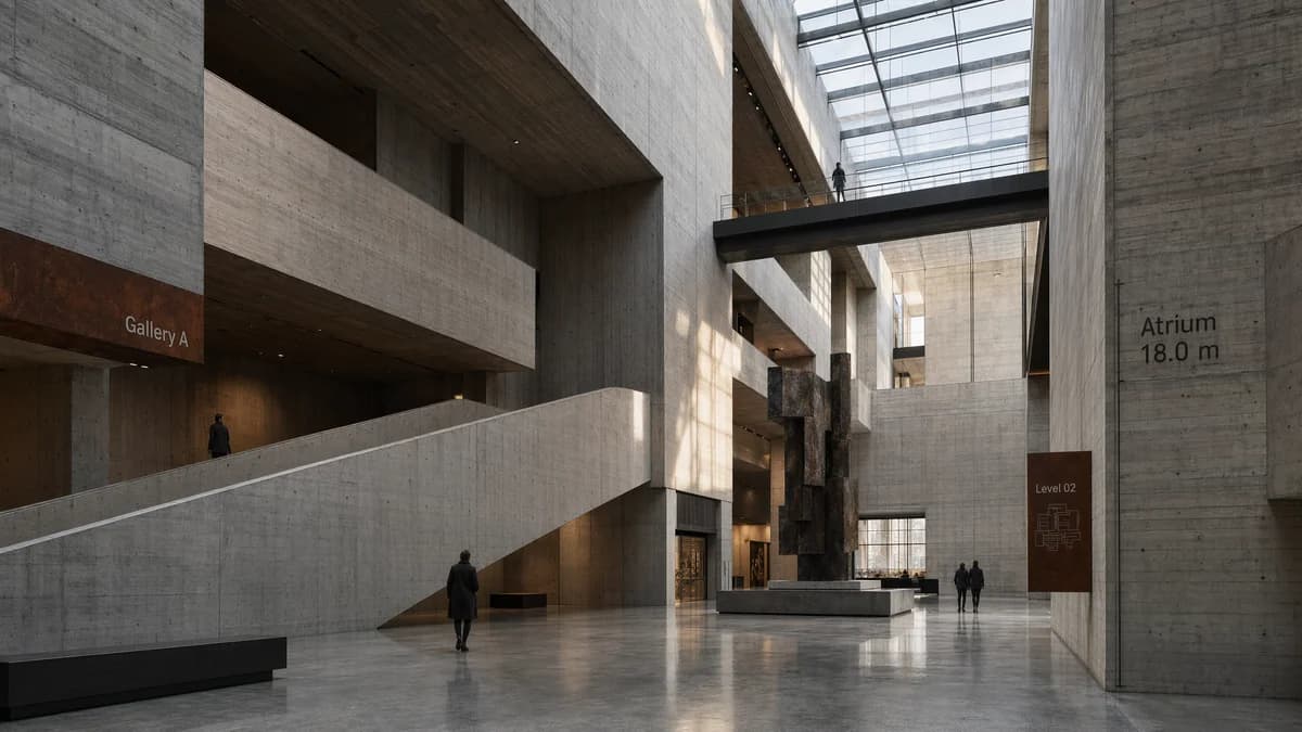 Brutalistisches Beton-Museumsatrium