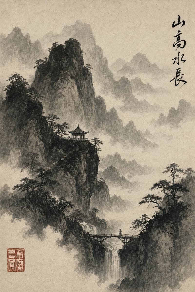 Chinese ink-wash mountain landscape