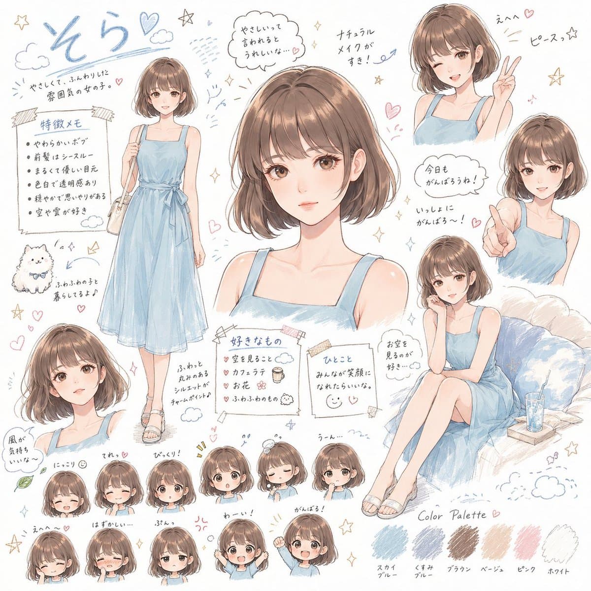 パステル ボブヘア少女 キャラクターシート