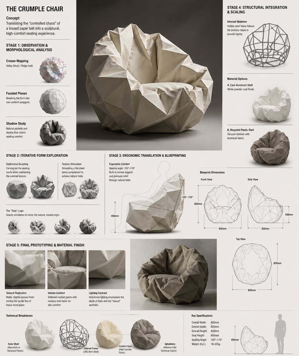 Tablero de R&D del sofá conceptual Crumple Chair
