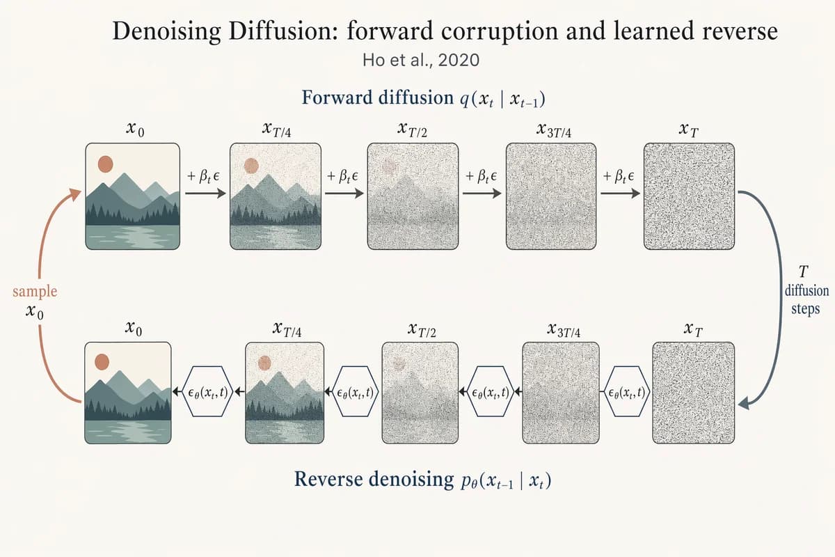 Denoising-Diffusion: Vorwärts-/Rückwärtskette