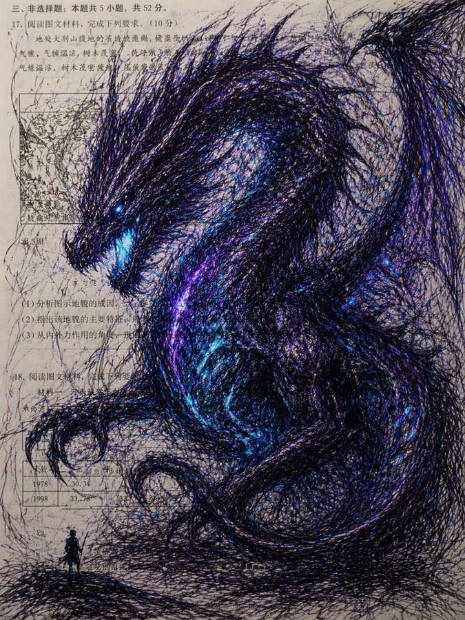 答案用紙の落書きドラゴン