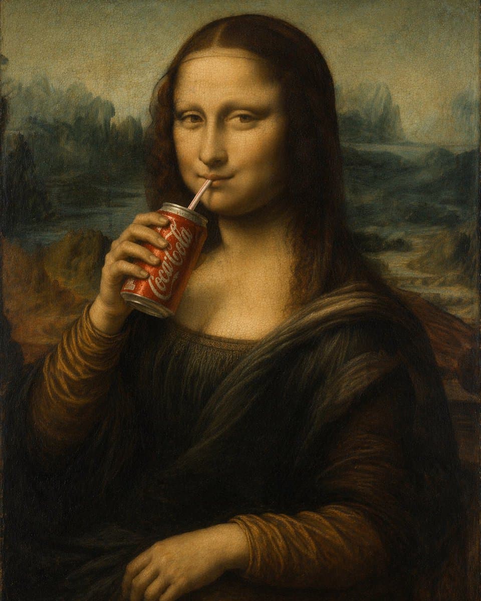 モナリザがコーラを飲む 面白オイル画