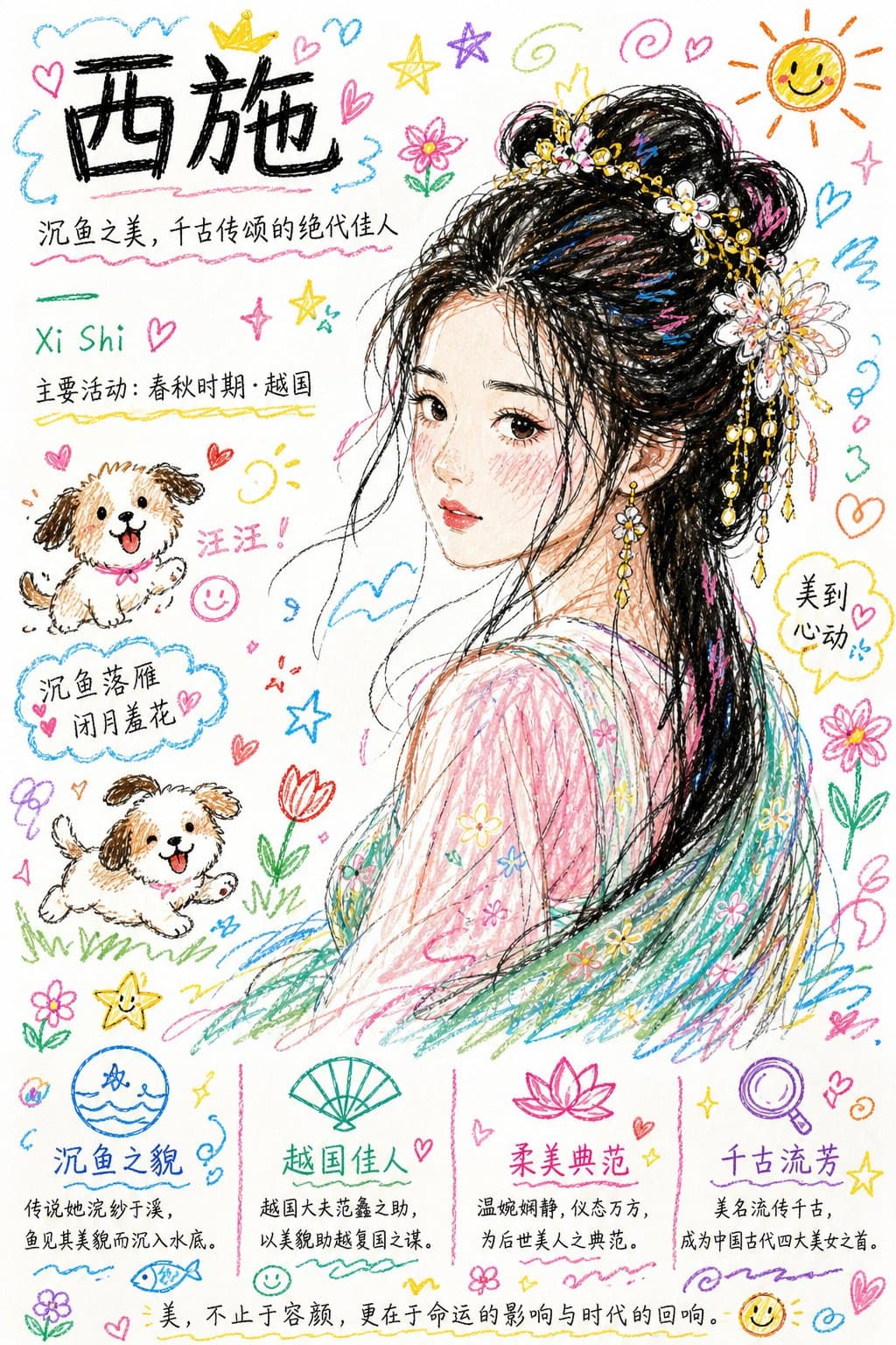 カラフル走り書き 子犬ラインアート風リドロー