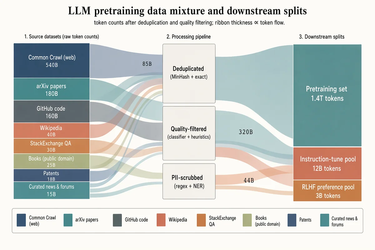 LLM事前学習データミックス サンキー図