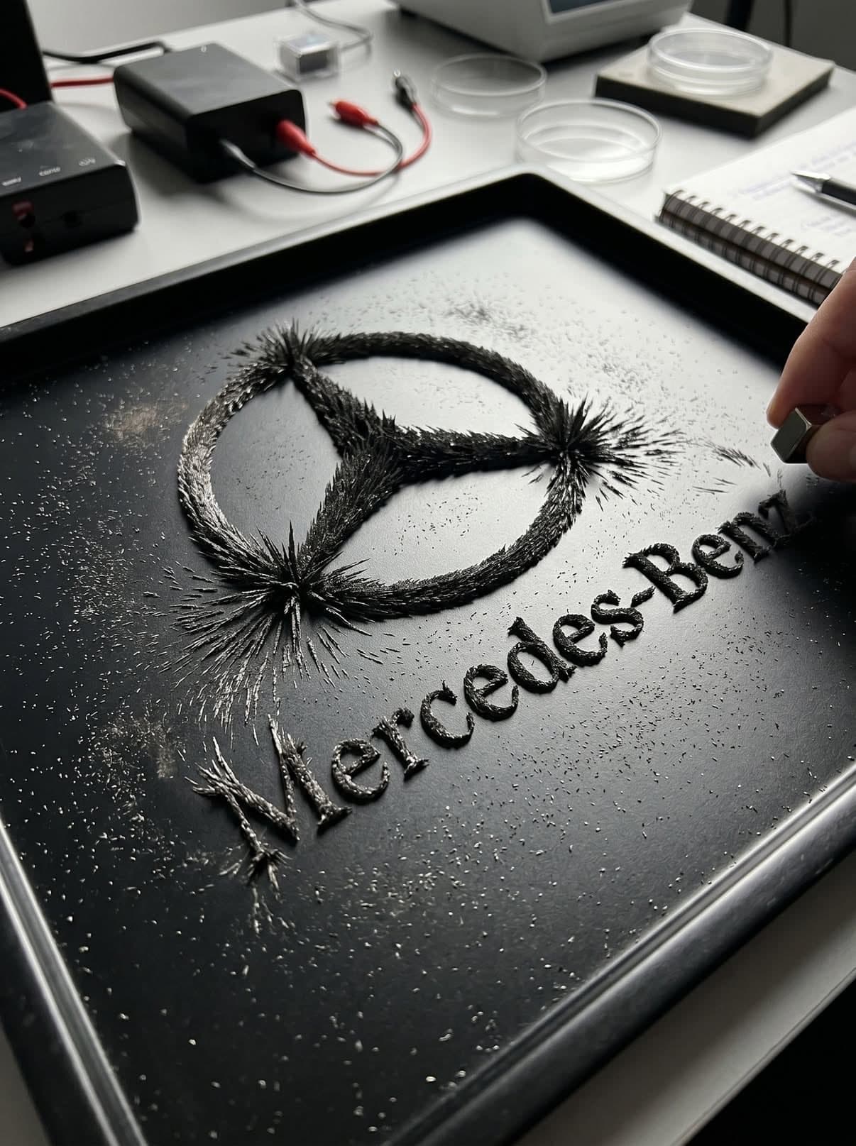 Magnetfeld-Eisenpulver Logo-Physikinszenierung