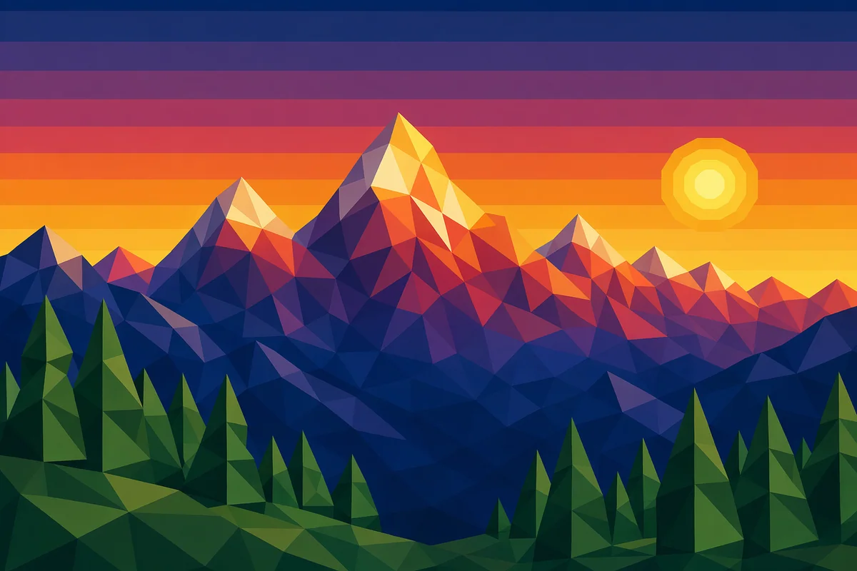 Geometris Low-Poly: Senja Pegunungan Alpen