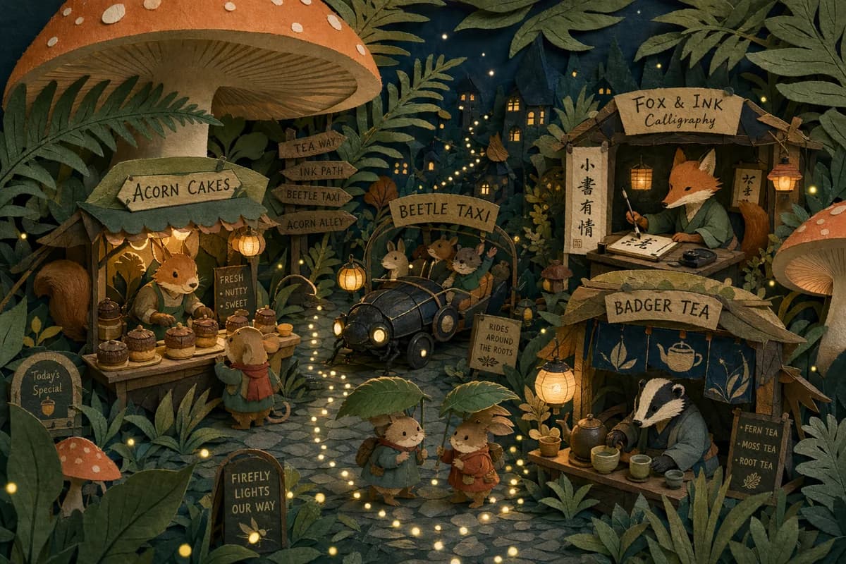 剪纸森林夜市