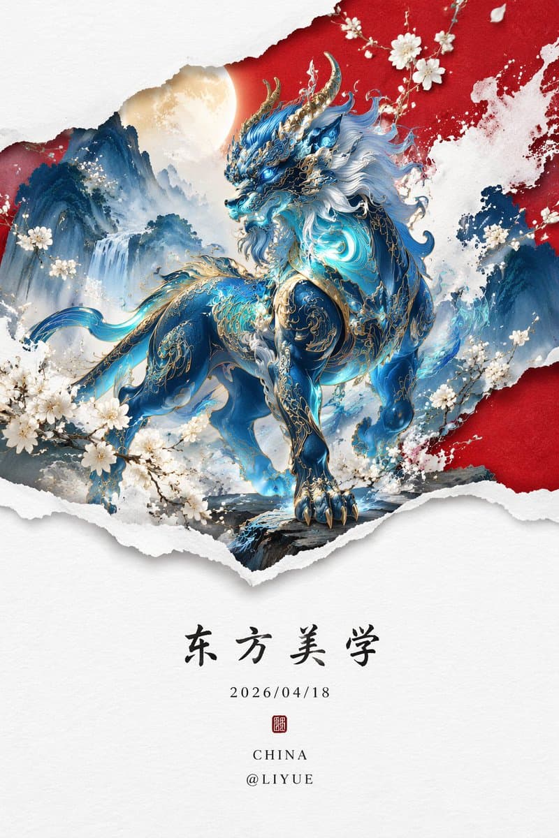 蛍光ブルー 窮奇 新中華山水画