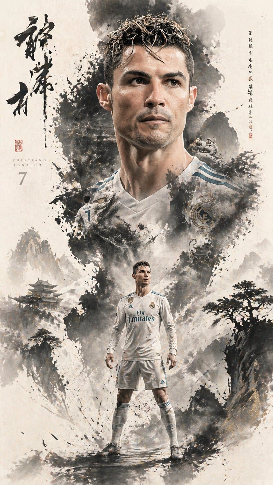 水墨ダブルエクスポージャー 人物ポスター
