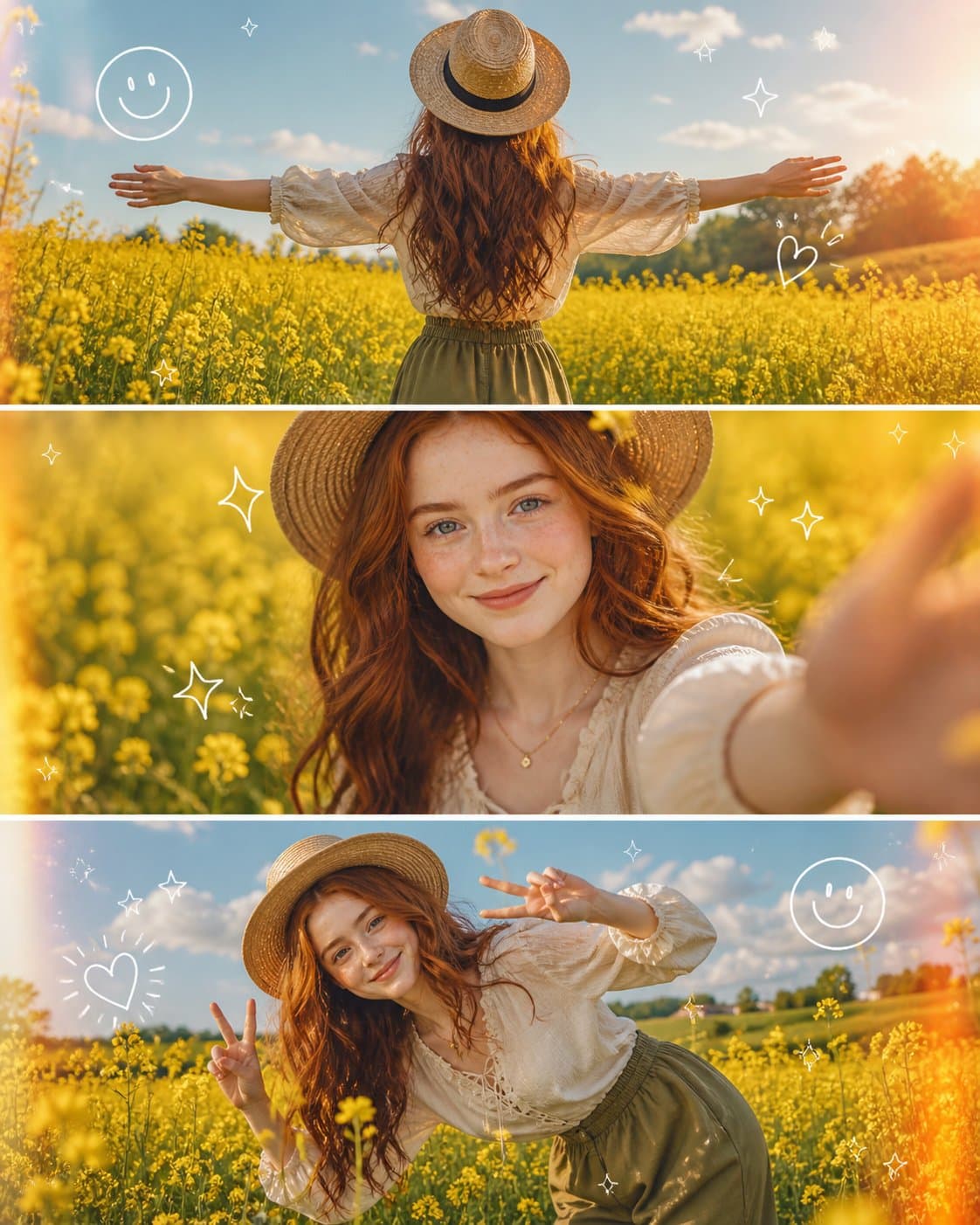 Frühling Blumenfeld Hochformat-Triptychon-Collage