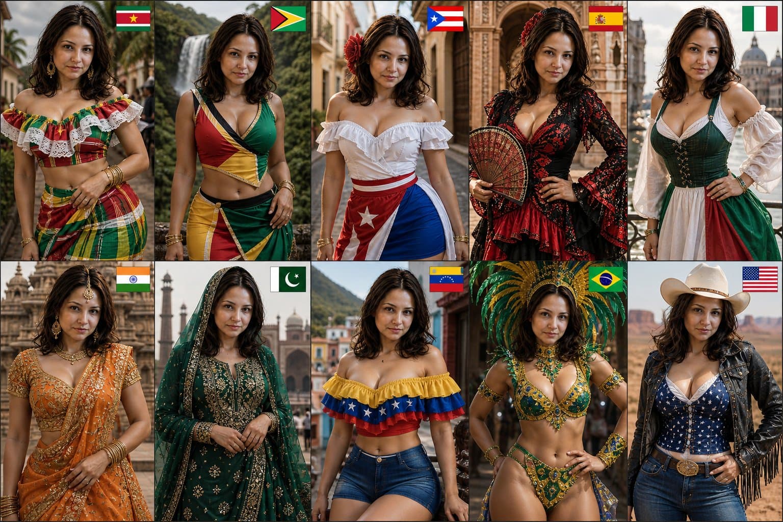 Zehn Länder Traditionsmode-Collage