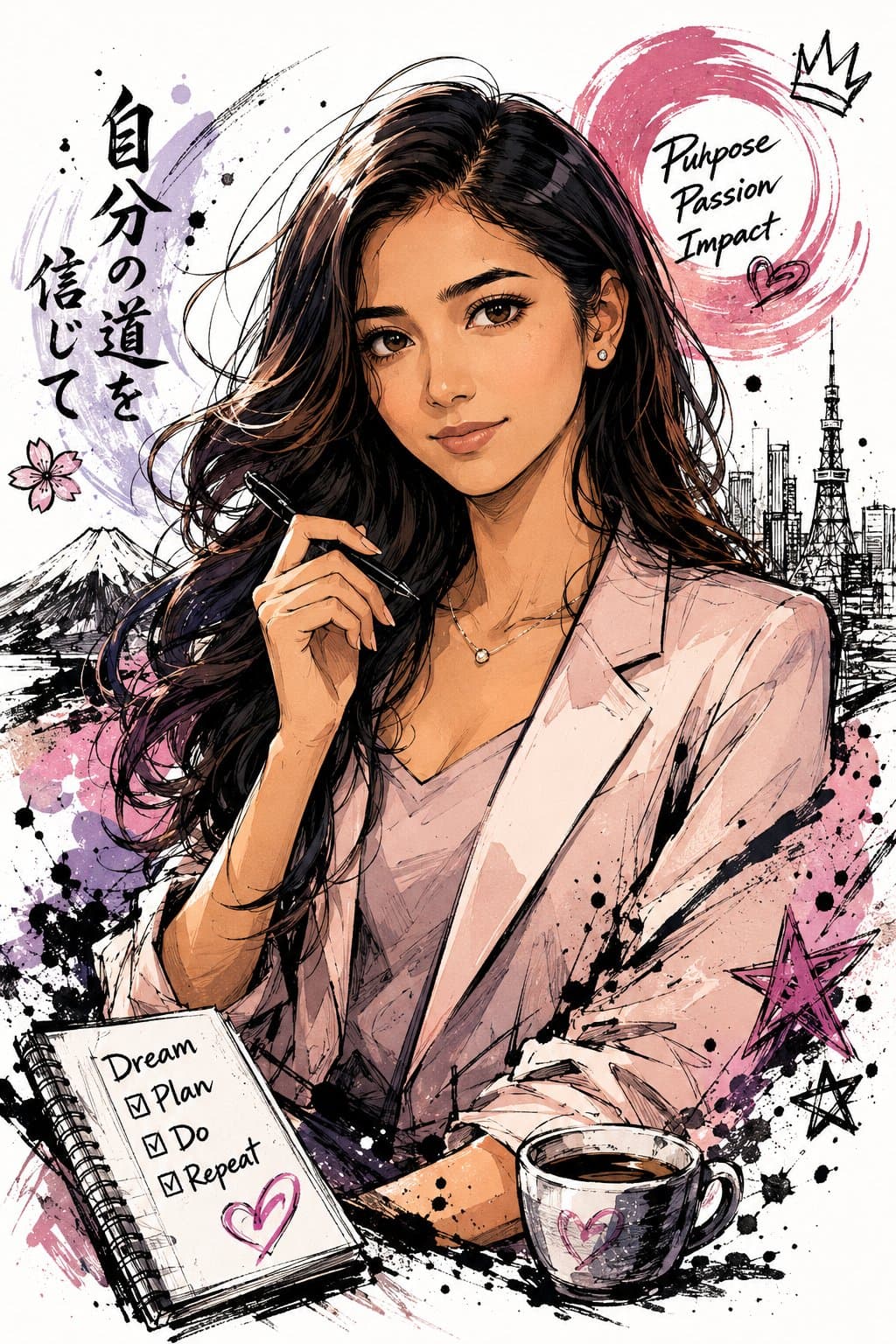 日系手描き落書き バストイラスト