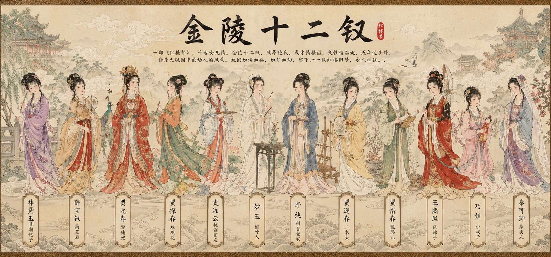 Guofeng Gongbi Acht-Unsterbliche Handrollen-Illustration