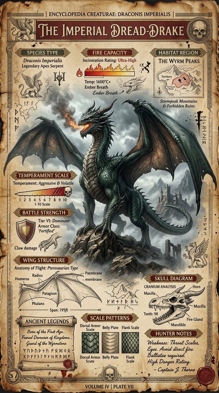 Drachenarten Retro-Lexikonplakat