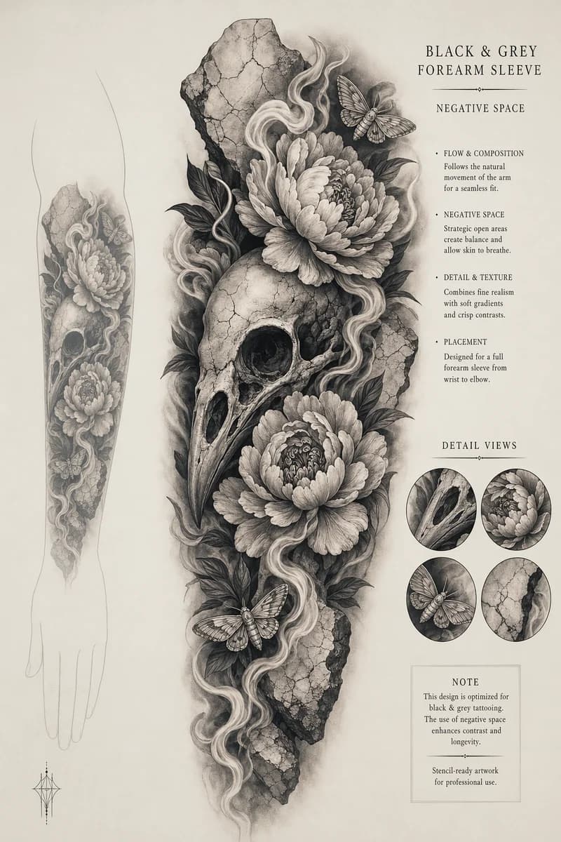 Realistische Black-and-Grey-Sleeve-Studie