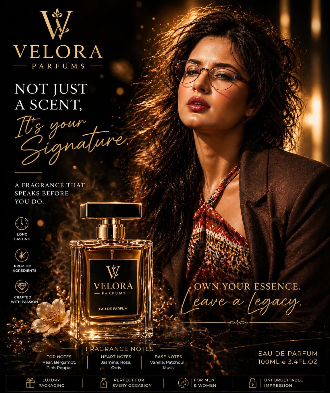 Affiche pub parfum luxe VELORA