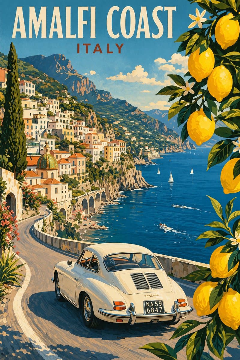 Vintage-Amalfi-Reiseplakat