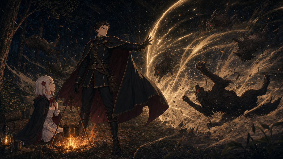 森のキャンプ 魔法バトル