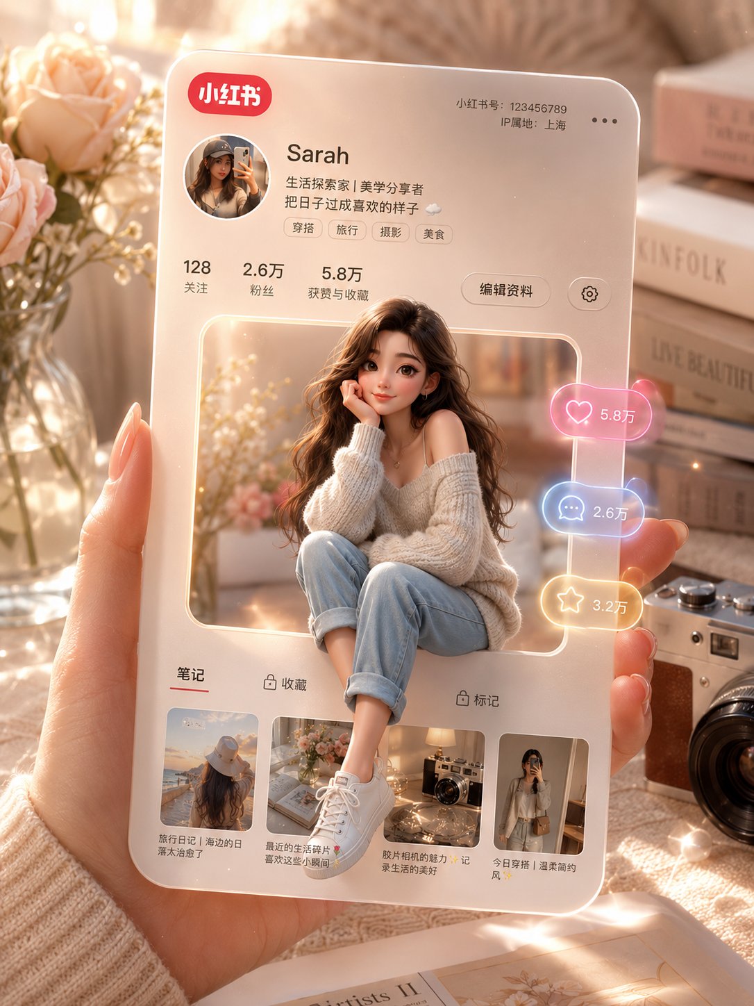 3D 小紅書 プロフィールカード