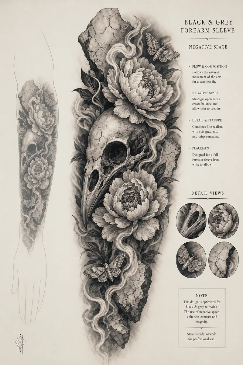 Realistische Black-and-Grey-Sleeve-Studie