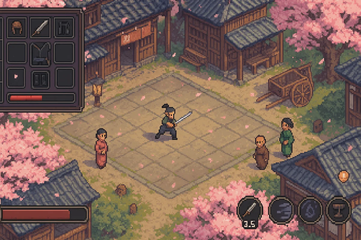 レトロな日本の街並 ピクセルRPG